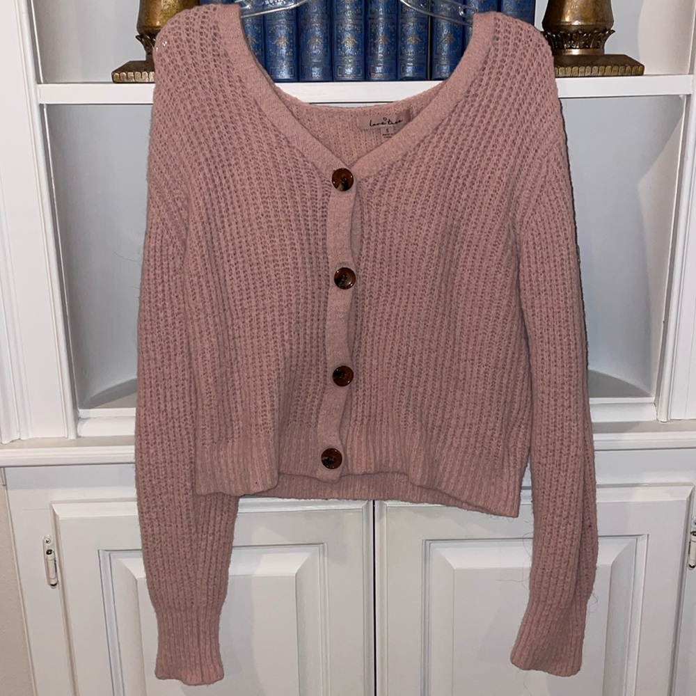 Dusty Pink Fuzzy Cardigan/Sweater